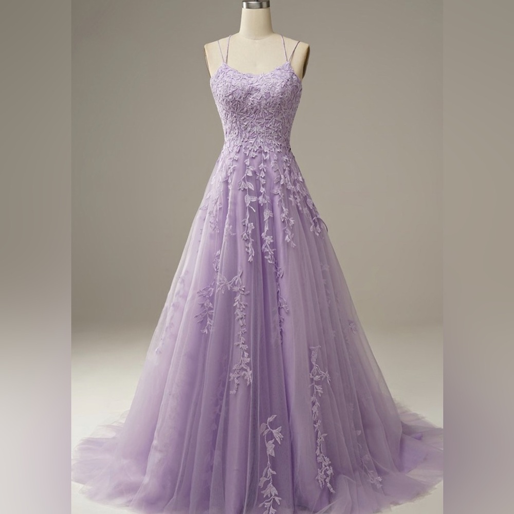 Purple lace prom dress